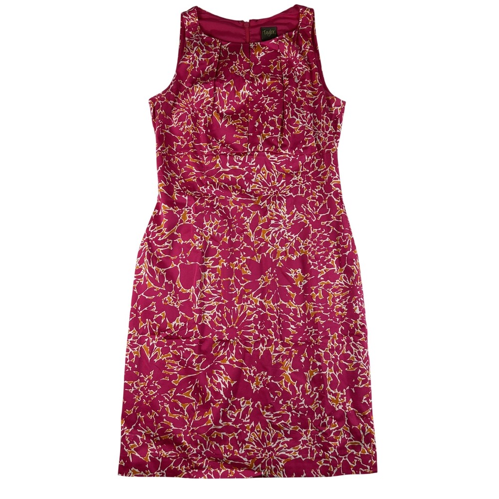 Taylor Dress Womens 4 Pink Floral Pleated Sheath Sleeveless Lined Knee Length